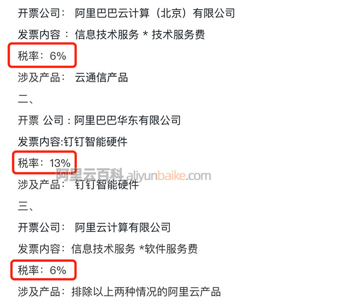 阿里云发票税率