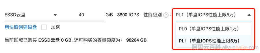 阿里云ESSD云盘性能级别单盘最大IOPS