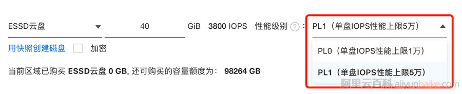 阿里云ESSD云盘性能级别单盘最大IOPS