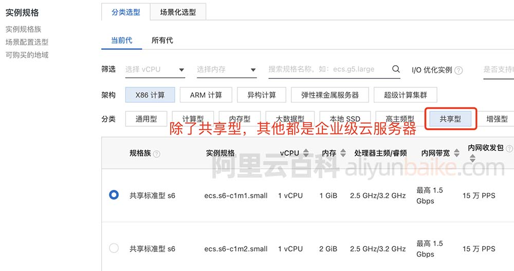 阿里云服务器共享型和企业级