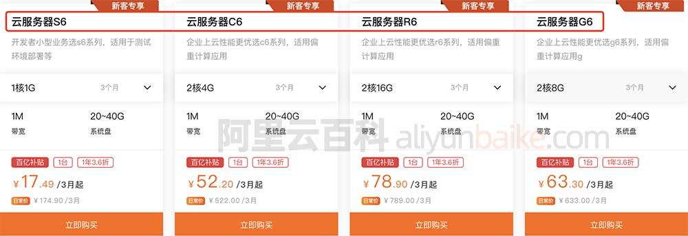 阿里云服务器S6、C6、G6和R6