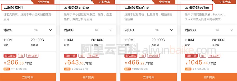 云服务器N4、sn2ne、sn1ne和se1ne