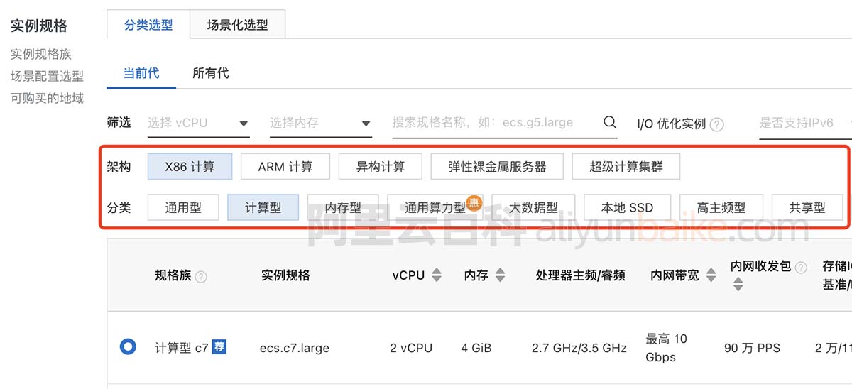 阿里云服务器ECS实例规格