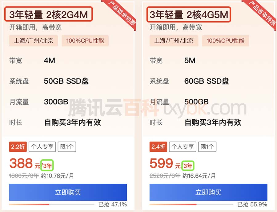 腾讯云三年轻量应用服务器活动