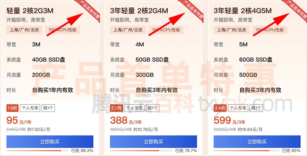 腾讯云产品首单特惠