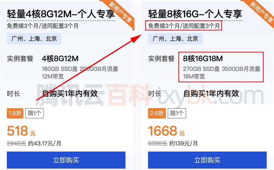 腾讯云轻量8核16G18M服务器优惠价格
