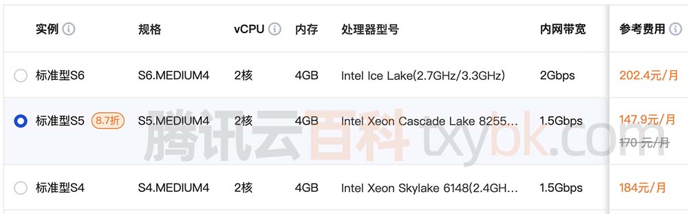 腾讯云标准型S4和S5云服务器价格对比