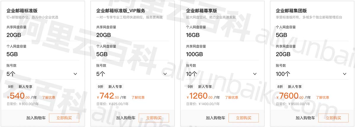 阿里企业邮箱版本及价格