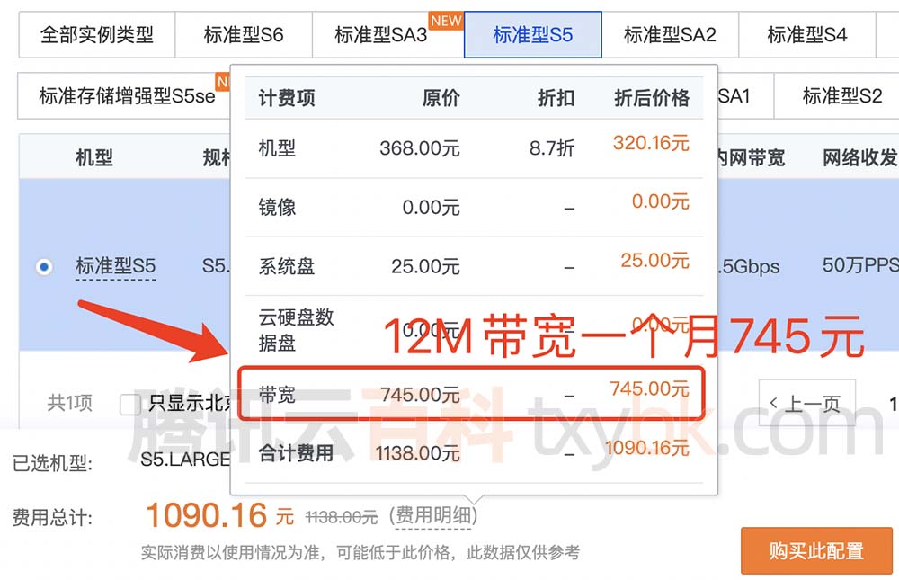 腾讯云服务器CVM带宽价格
