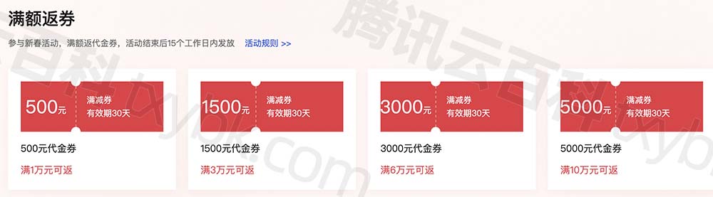 腾讯云满返5000元优惠券