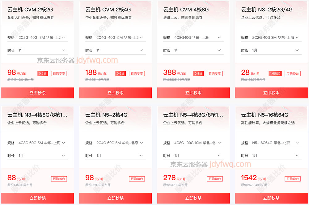 京东云CVM云主机优惠价格98元一年